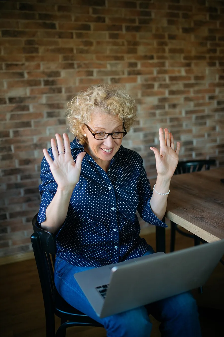 A person on a video call at home